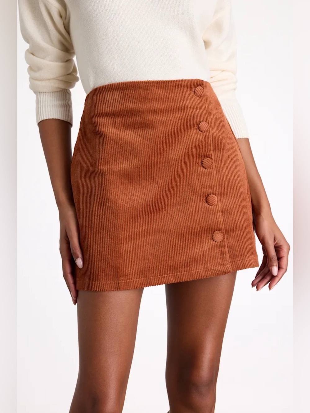 Lulus Katherina Rust Brown Button Front Corduroy Skirt - Picture 2 of 9